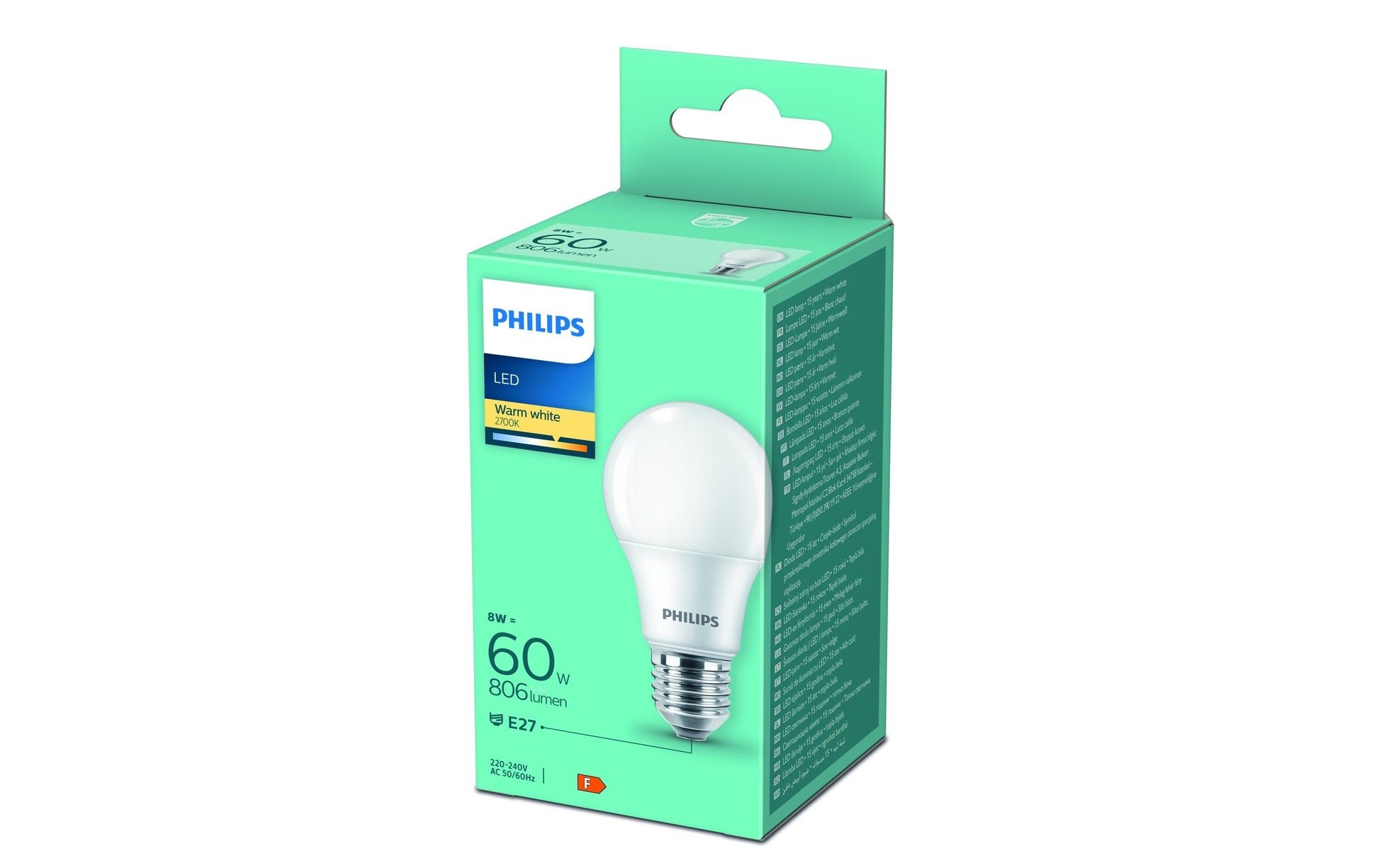 Philips by Signify Philips LED-Leuchtmittel E27 A-Form – Warmweiss 2700 K, 806 lm, 8 W – 1 Stk. – Weiss
