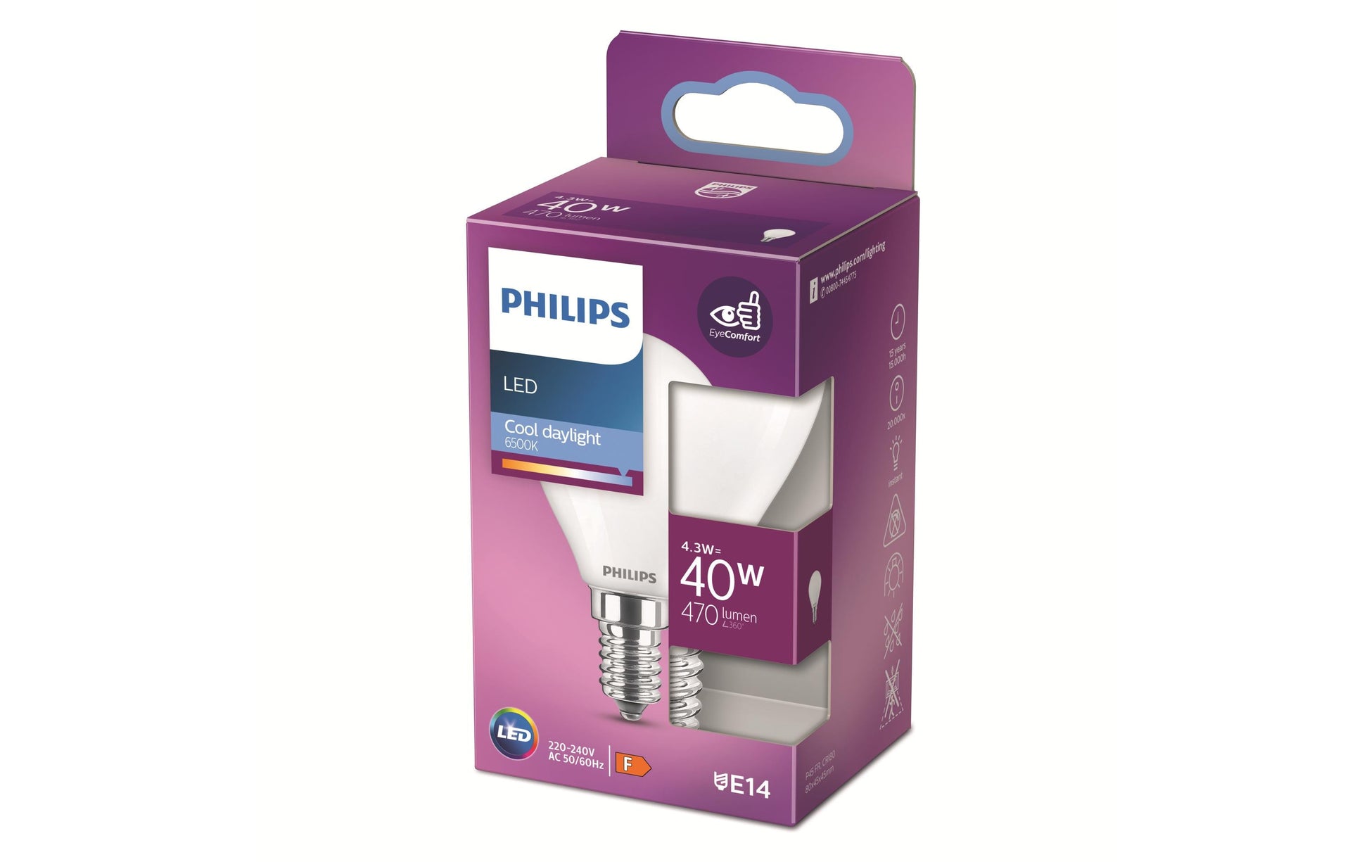 Philips by Signify Philips LED-Leuchtmittel E14 Lüsterkolben – Kaltweiss 6500 K, 470 lm, 4,3 W – 1 Stk.