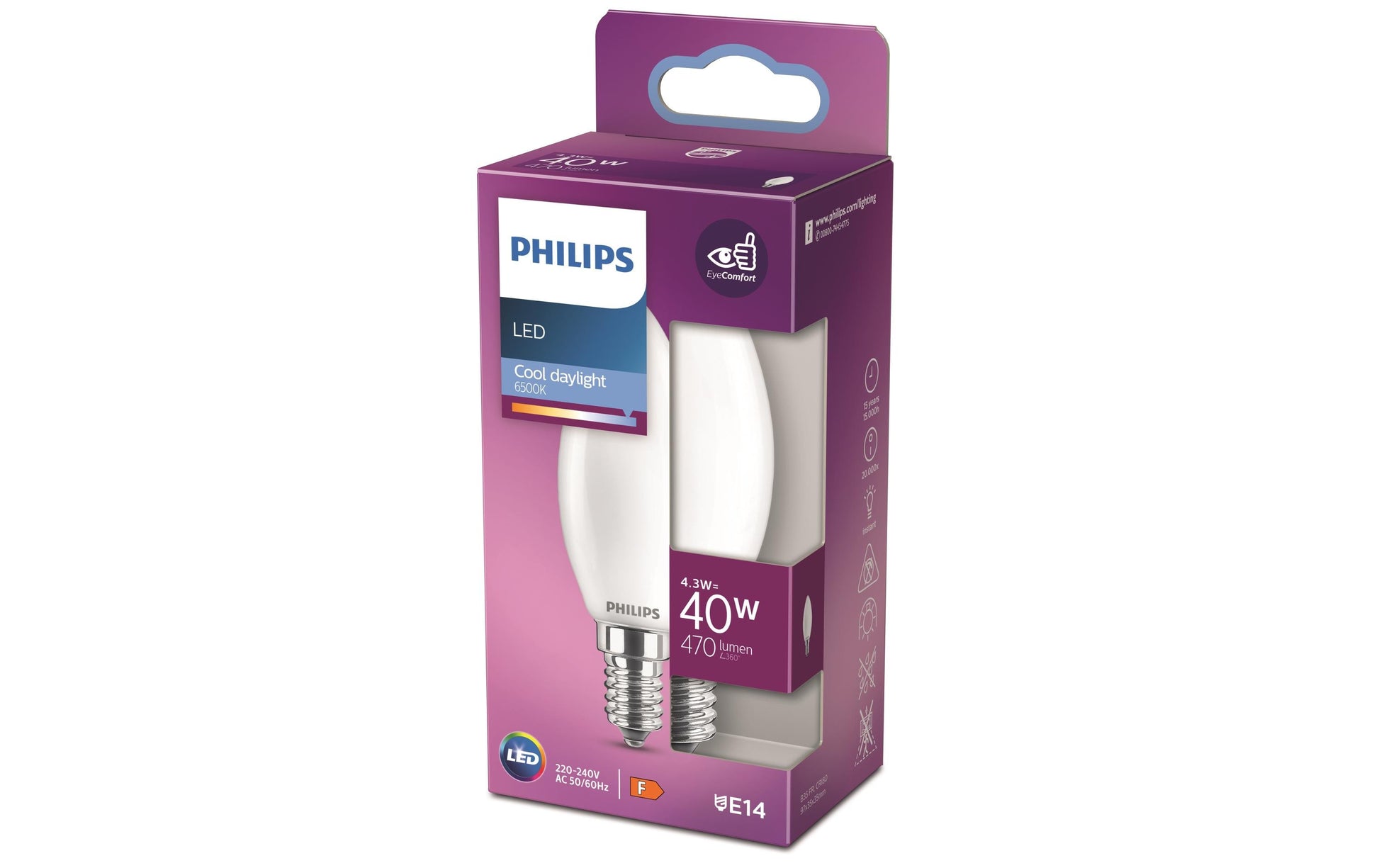 Philips by Signify Philips LED-Leuchtmittel E14 Kerze – 470 lm, 4,3 W, Kaltweiss 6500 K – 1 Stk.