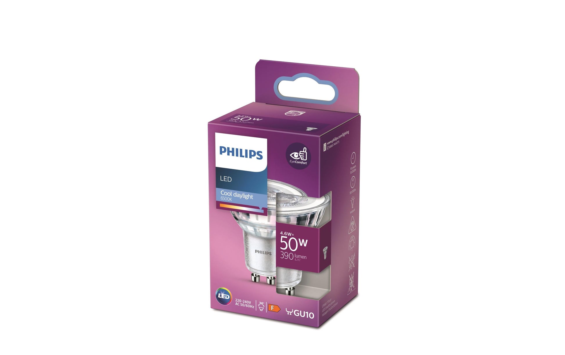 Philips by Signify Philips LED-Reflektor GU10 – Kaltweiss 6500 K, 390 lm, 4,6 W, 36° – 1 Stk., Silber/Glas
