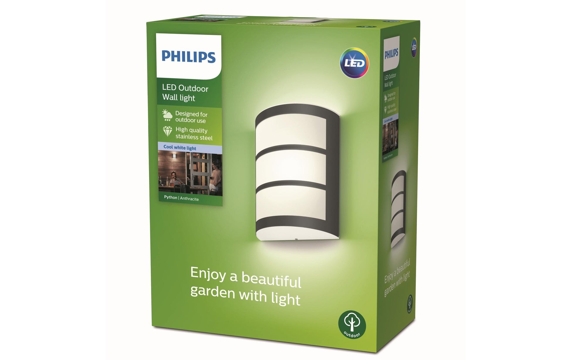 Philips by Signify Philips Aussenwandleuchte – 17,1×21,5 cm, 500 lm, 6 W – Neutralweiss, 4000 K – IP44 – Netzbetrieb – Grau