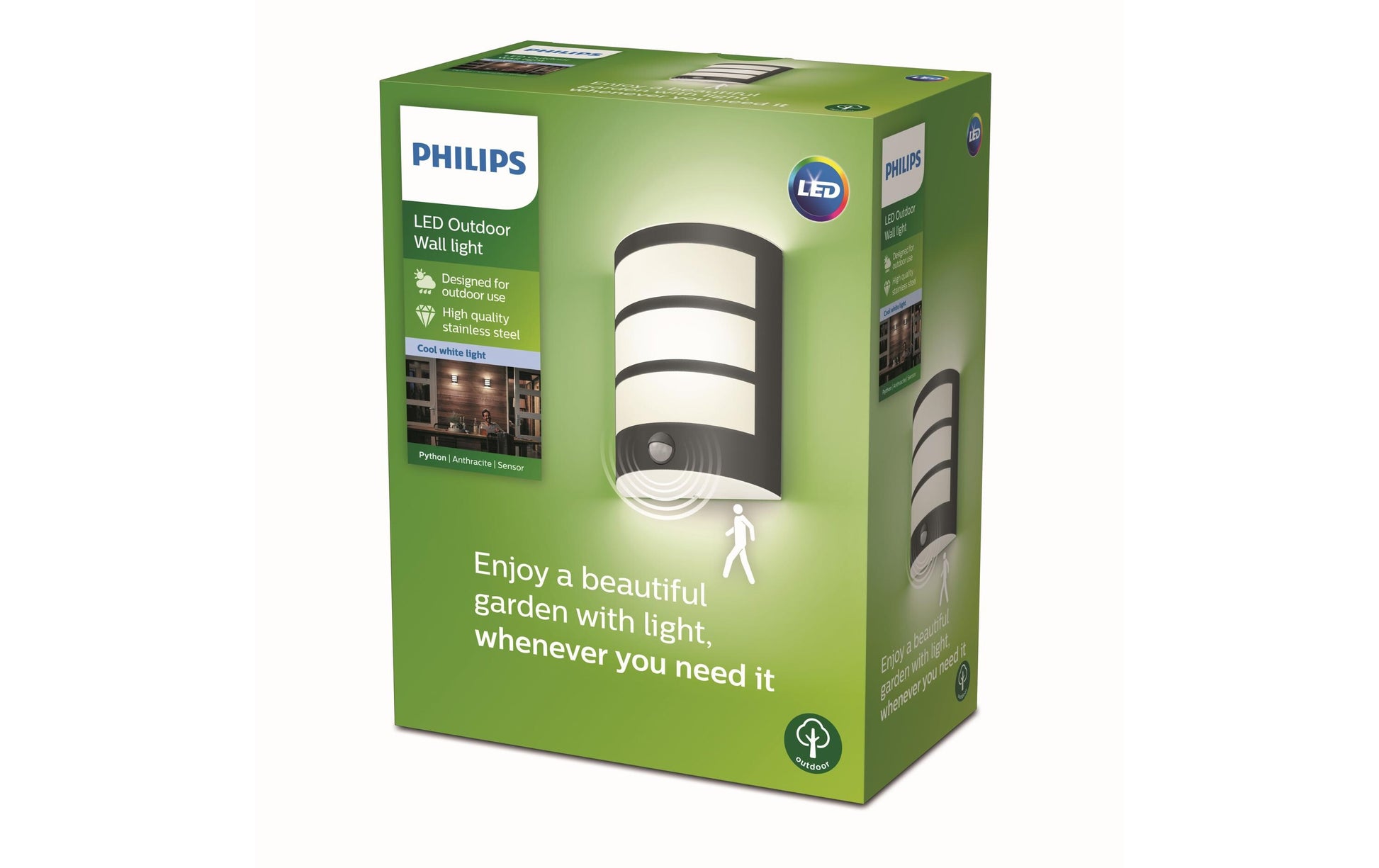 Philips by Signify Philips Aussenwandleuchte – 4000 K – IP44 – Netzbetrieb – mit Bewegungsmelder – Anthrazit, Edelstahl