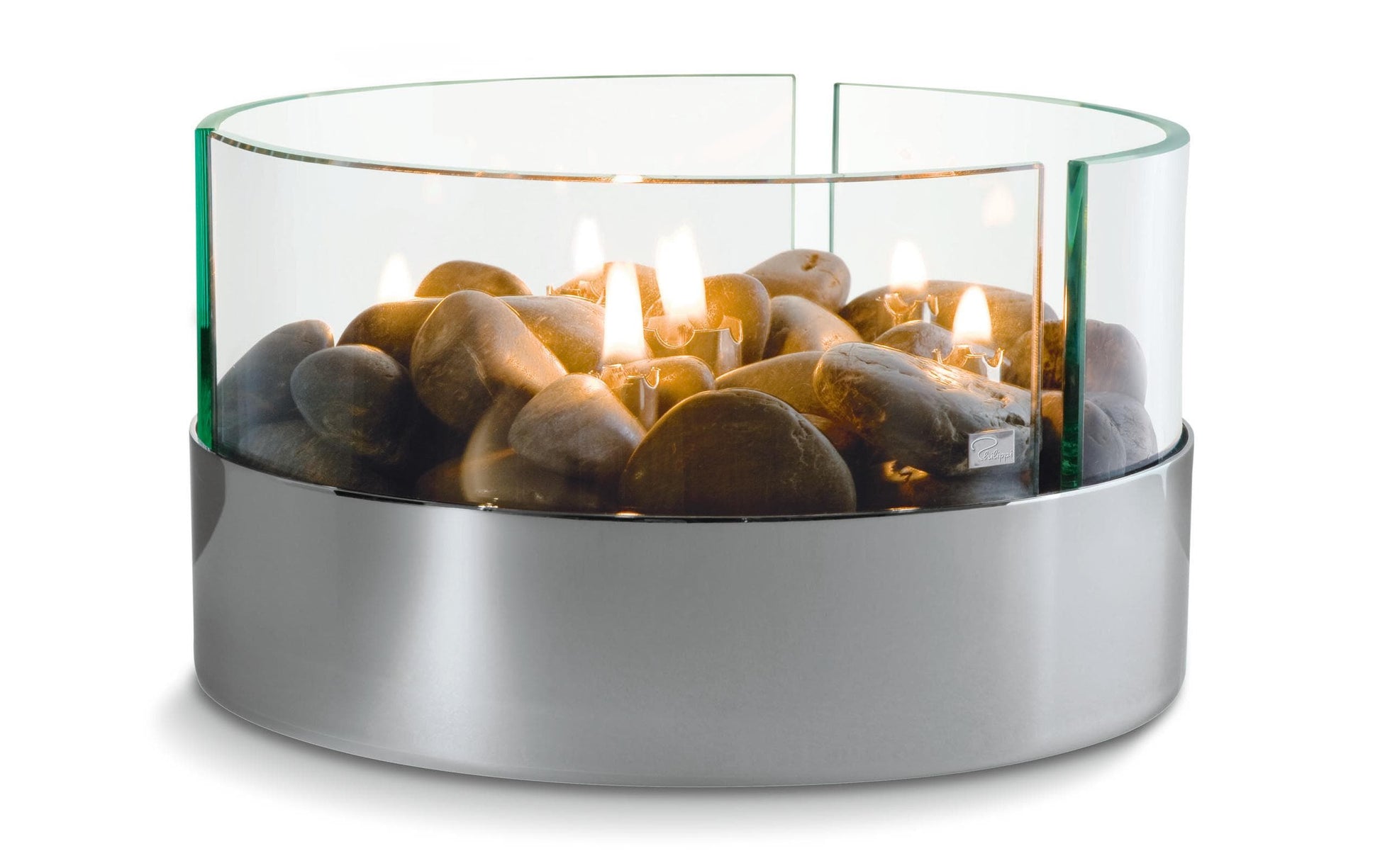 Philippi Tischkamin – Stahl & Glas, transparent – Ø 20 × 11 cm