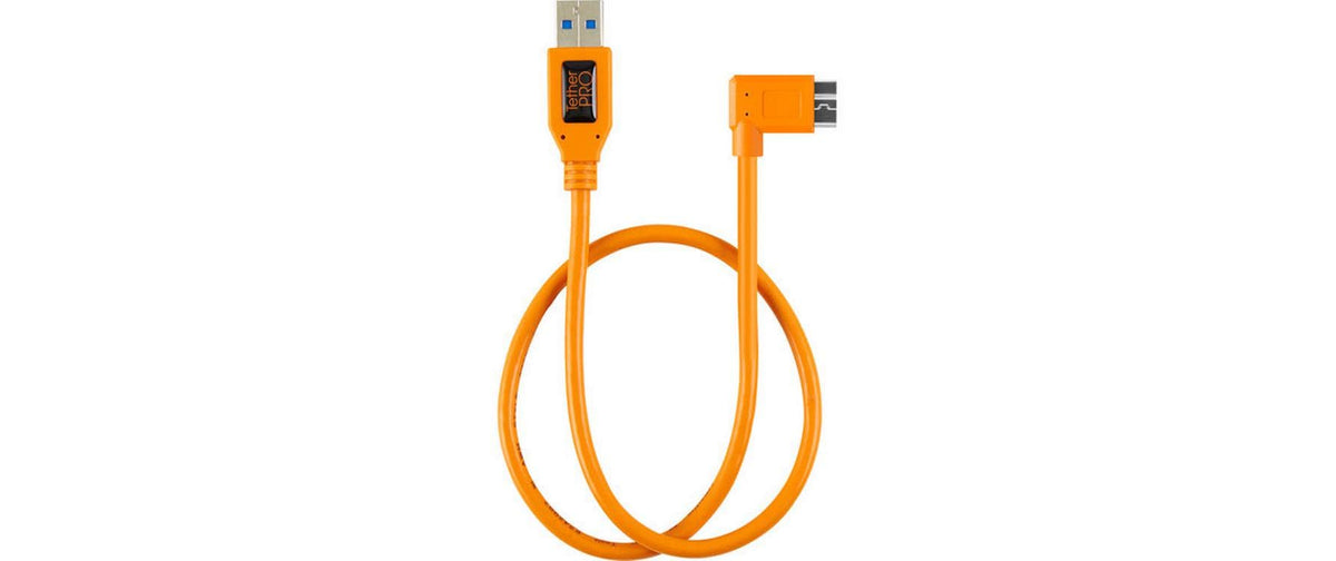 Tether Tools USB-A auf Micro-USB-B Kabel – USB 3.2 Gen 1 (5 Gbit/s) – 0,5 m – Abgewinkelt – Orange