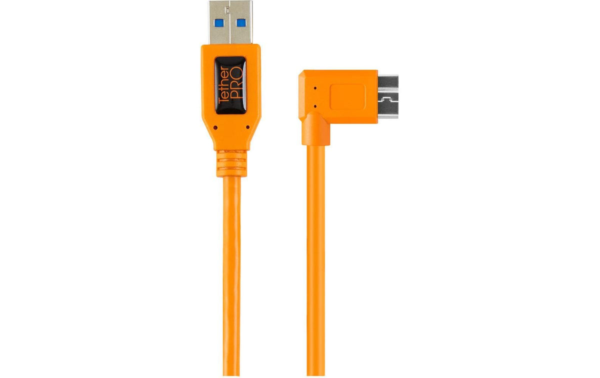 Tether Tools USB-A auf Micro-USB-B Kabel – USB 3.2 Gen 1 (5 Gbit/s) – 0,5 m – Abgewinkelt – Orange