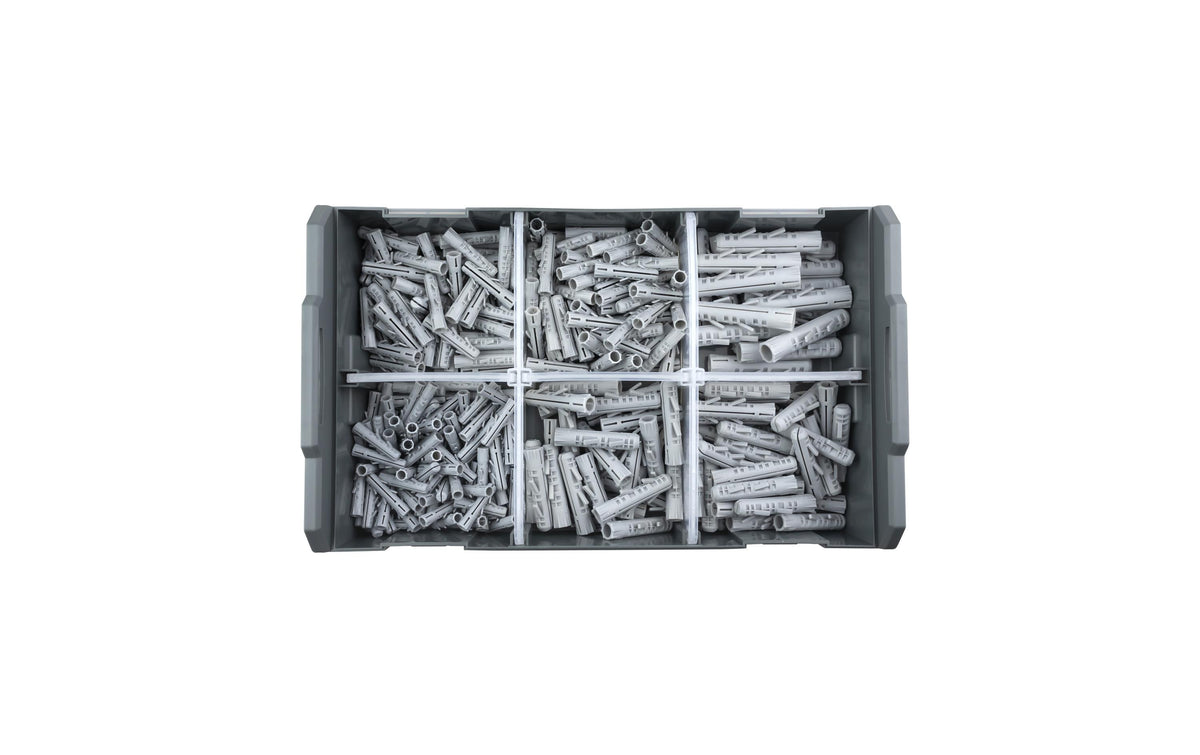 TOX Dübel TOX L-Boxx Mini Beton – Dübelset Ø 6 × 26 mm, Nylon, Grau, 296 Stk., für Beton, Stein