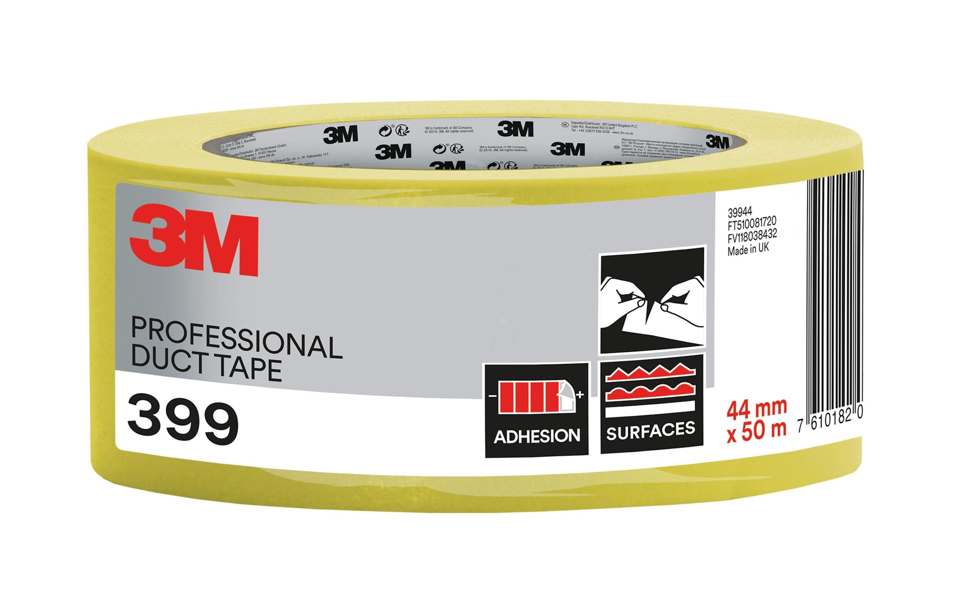 3M PT39944 Gewebeband – 44 mm × 50 m, gelb, Gewebe, wetterfest, von Hand abreissbar, 1 Stück
