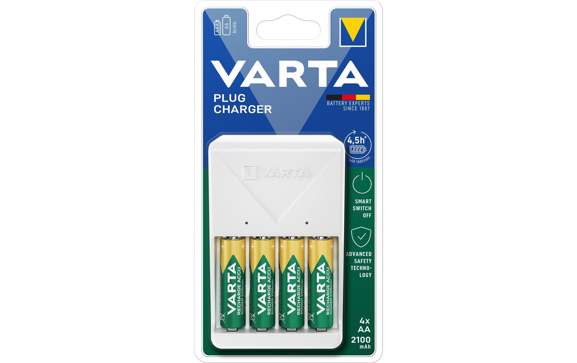 Varta 56706 Batterieladegerät 4× – für NiMH AA/AAA – inkl. 4×AA 2100 mAh – weiss