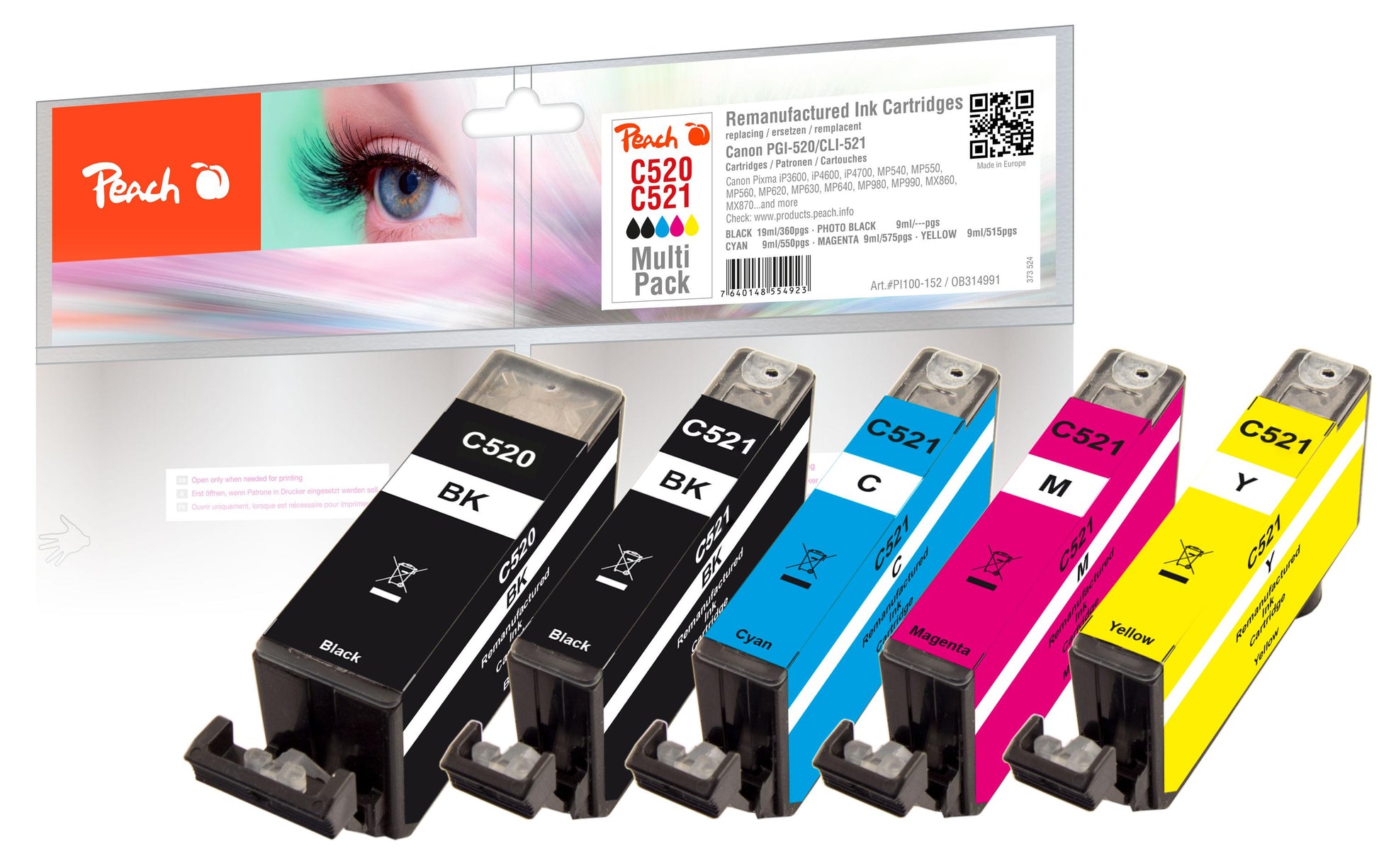 Peach PGI-520/CLI-521 Tintenpatronen-Multipack, 5er-Set (Kompatibel) – für Canon Pixma IP 3600/4600/4700 …