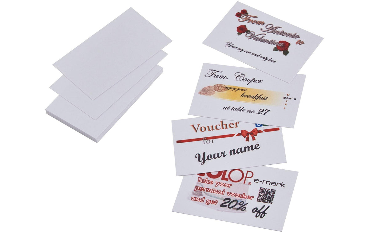 Colop Visitenkarten-Etiketten – für Laser – 85 × 54 mm – Karton, weiss, glänzend – 300 g/m² – 100 Karten
