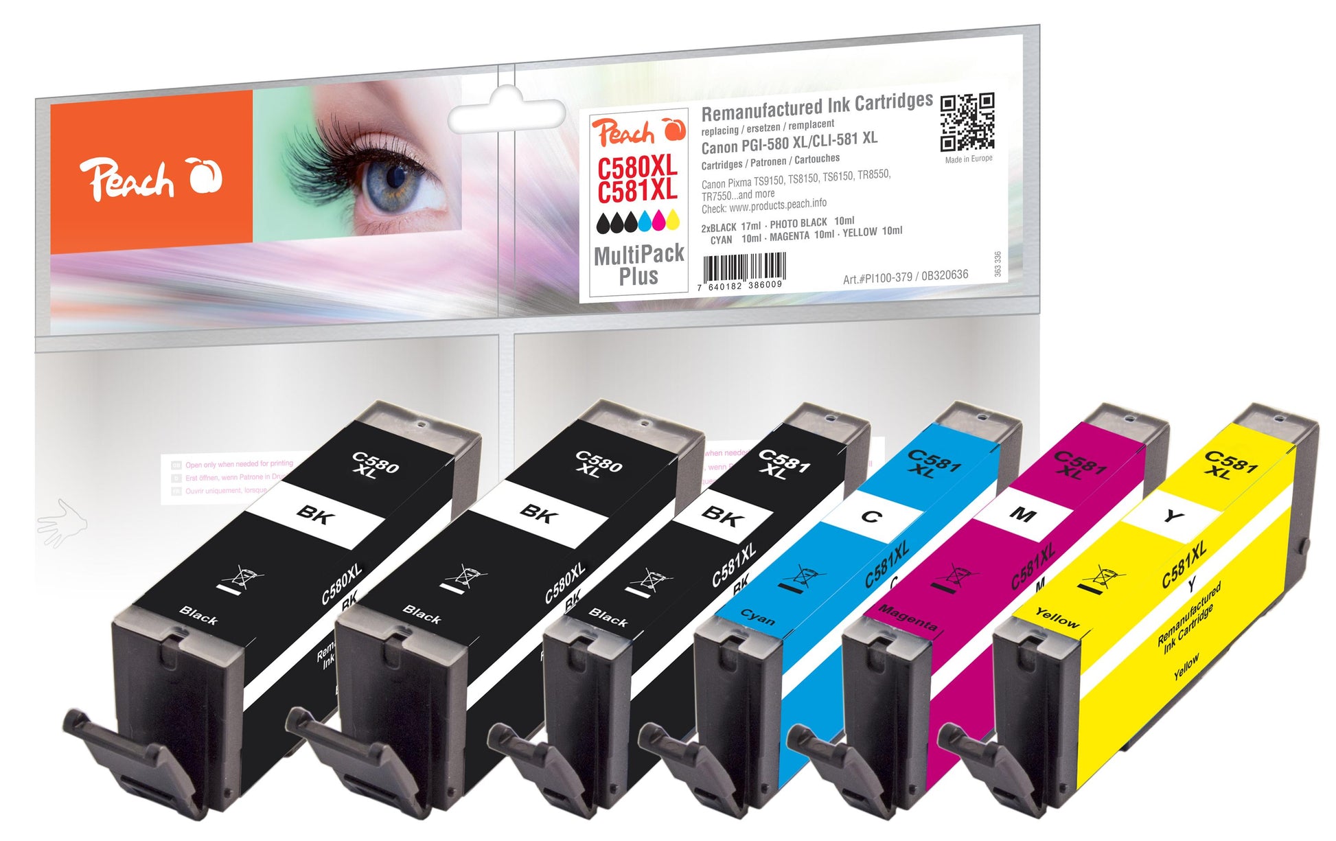 Peach Tintenpatronen-Multipack 580XL/581XL, XL, kompatibel – für Pixma TR7520, Pixma TS8150, Pixma TS9520 und andere