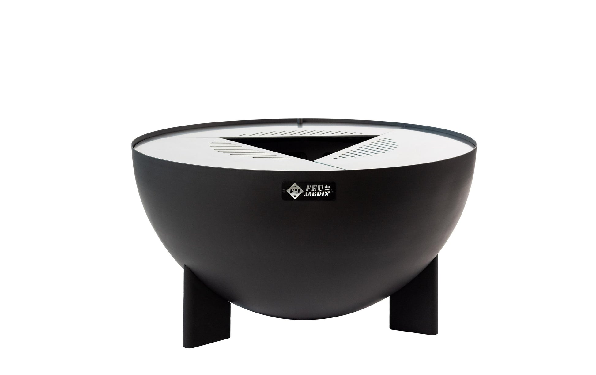 Feu Du Jardin Feuerschale – Ø 98 × 53 cm – Edelstahl, Schwarz, Abnehmbare Platte