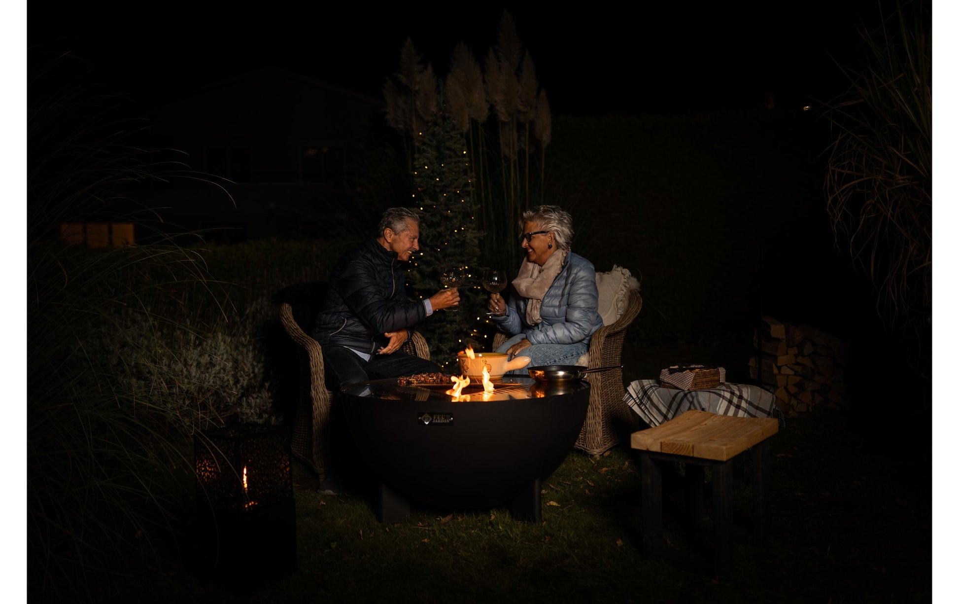 Feu Du Jardin Feuerschale – Ø 98 × 53 cm – Edelstahl, Schwarz, Abnehmbare Platte