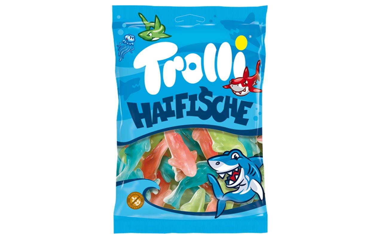 Trolli Haifische Fruchtgummi – Früchte, Himbeere, glutenfrei – 200 g
