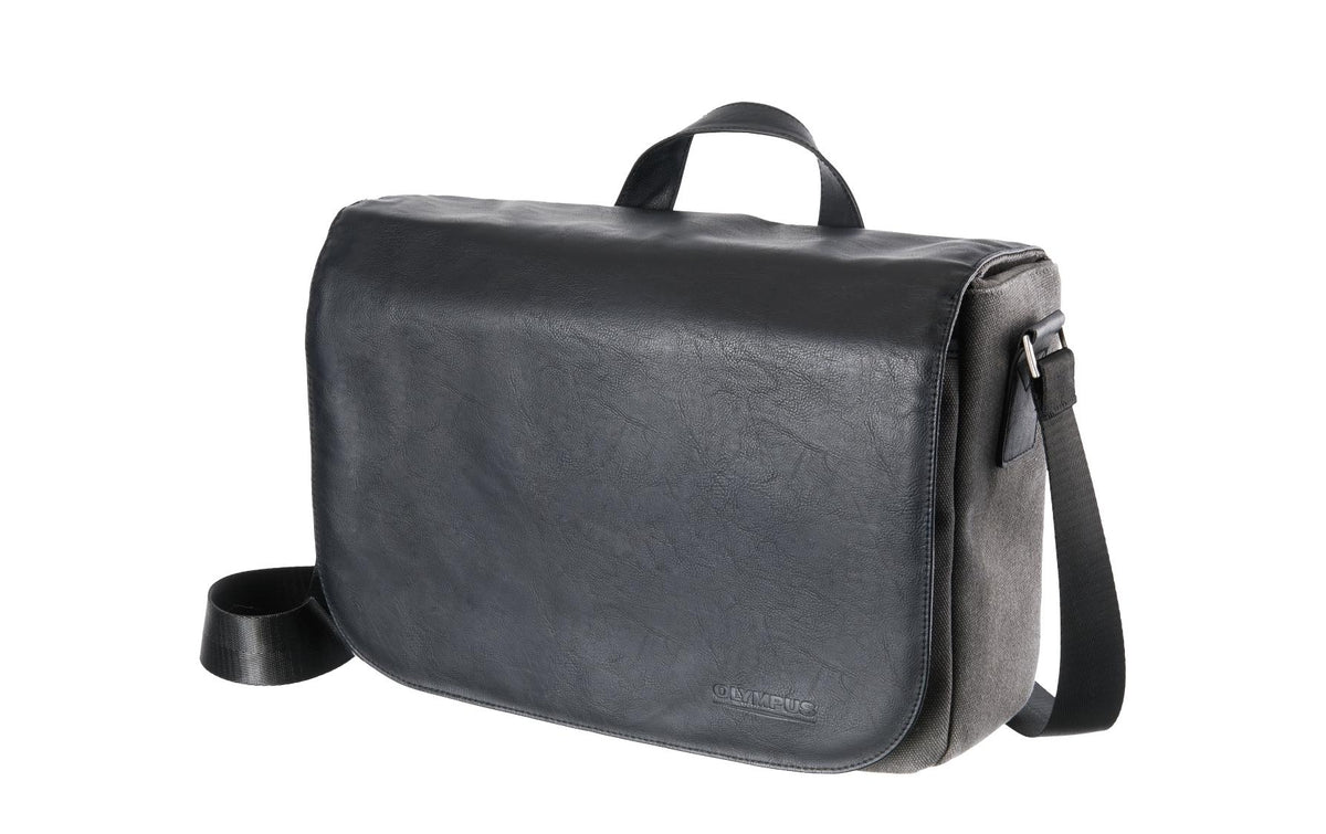 Om-system Olympus Messenger-Tasche – Canvas & PU – 350 × 230 × 150 mm, Notebookfach – Schwarz