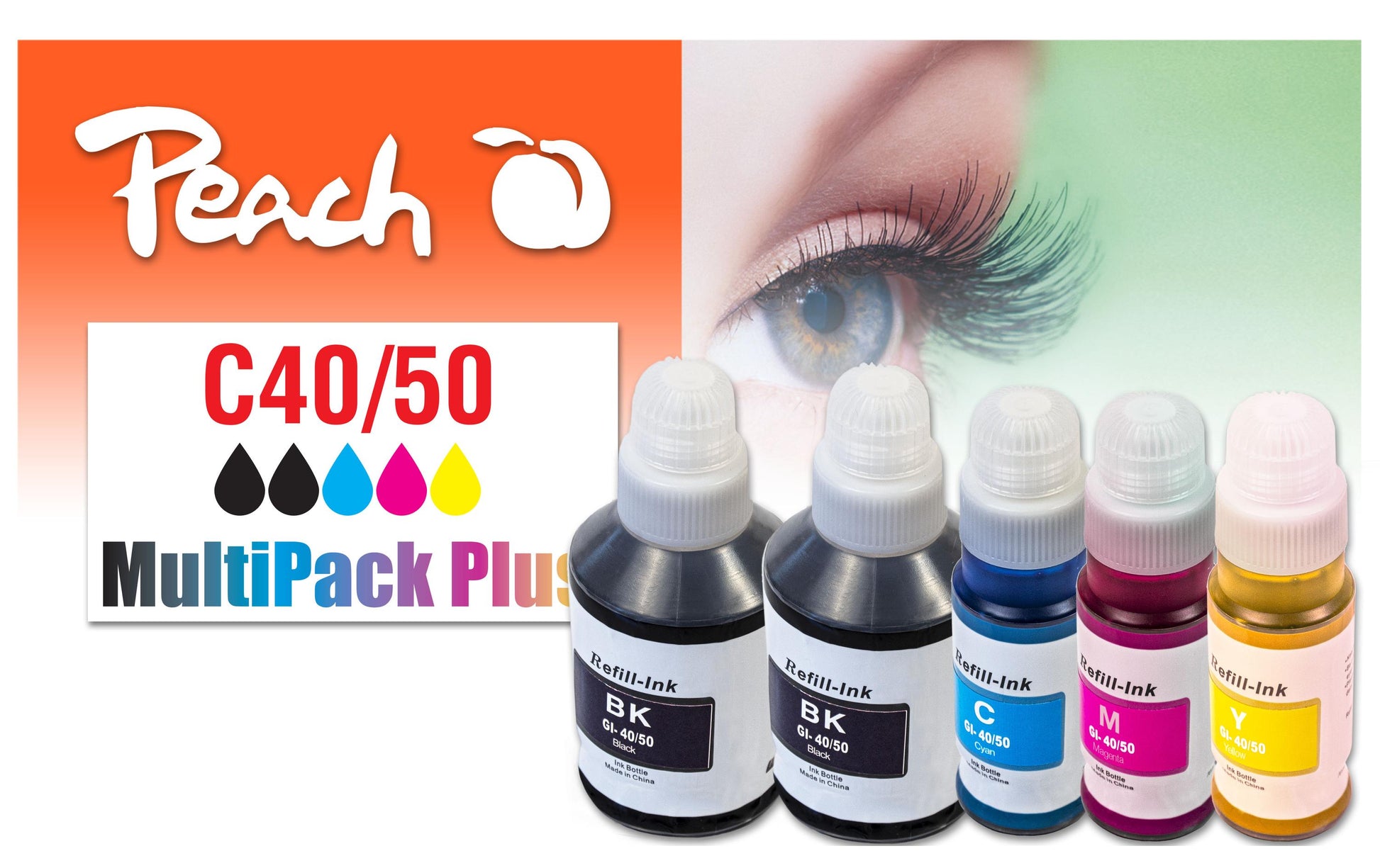 Peach CISS GI-40/50 Tintenpatronen-Multipack, Schwarz/Cyan/Magenta/Gelb (Kompatibel) – für Canon Pixma G/GM-Serie