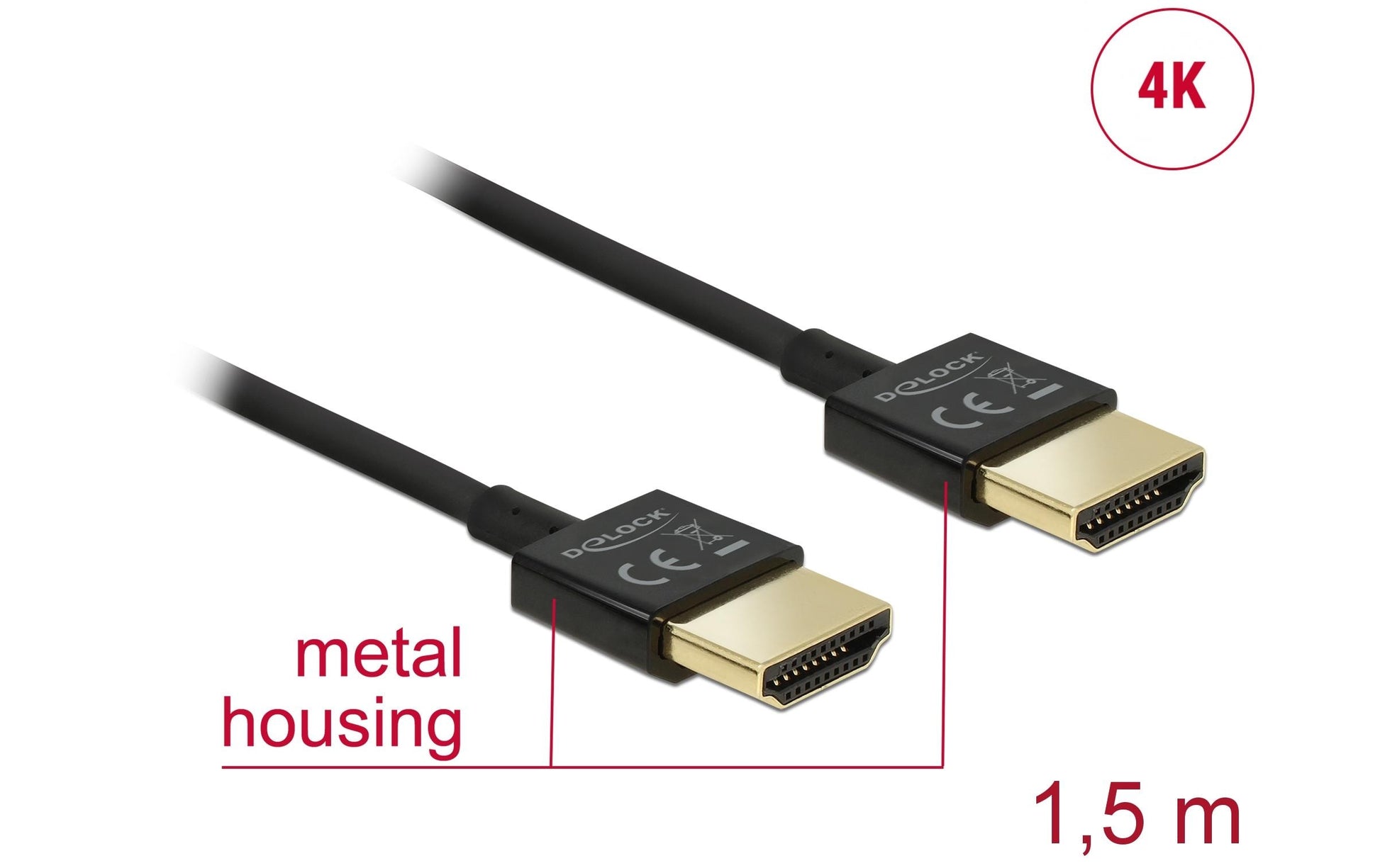 DeLOCK HDMI Kabel (A–A, M–M) HDMI 2.0 4K 60 Hz – 1,5 m – Ethernet