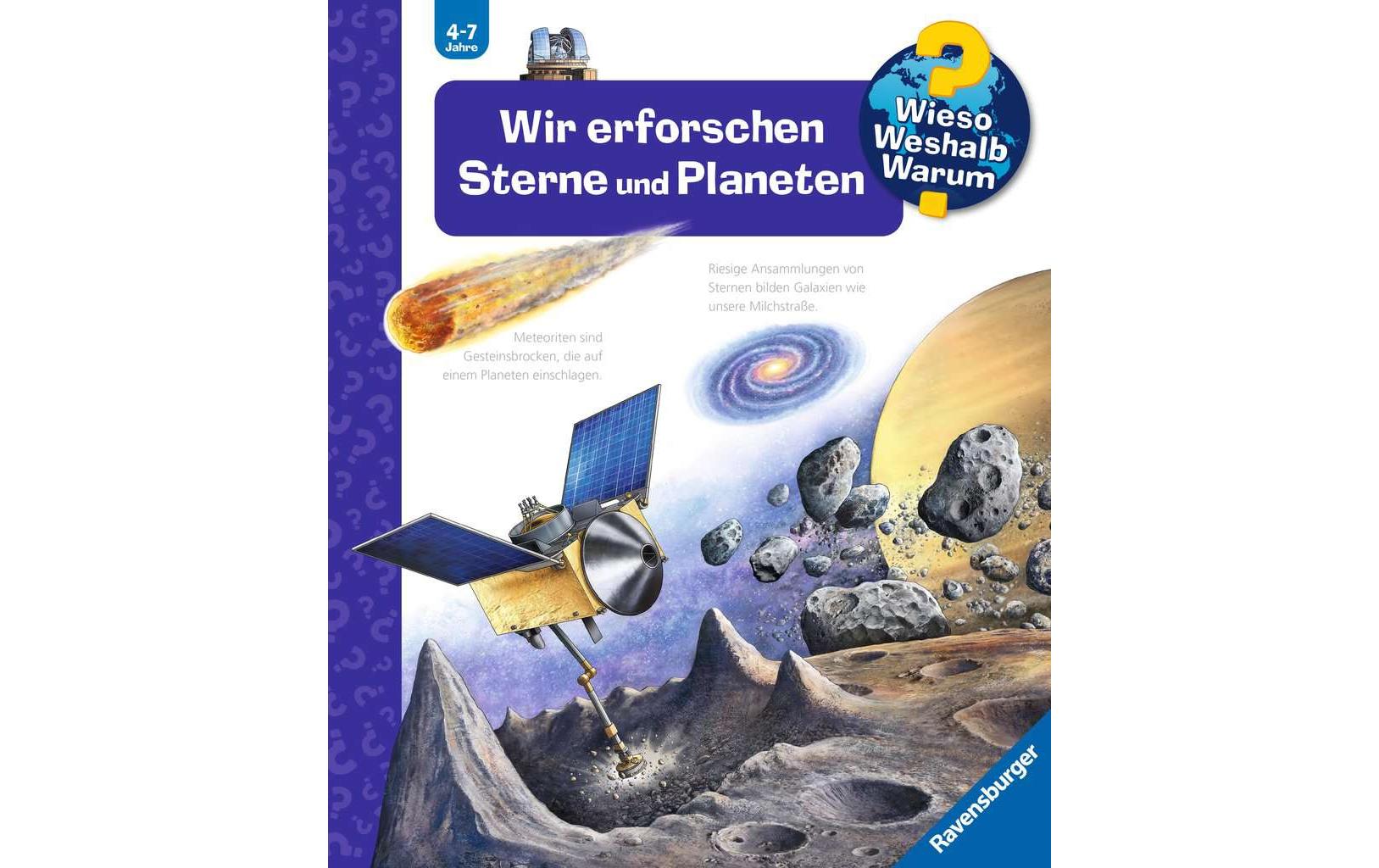 Ravensburger Buch – WWW59: Wir erforschen Sterne und Planeten, Spiralbindung, 16 Seiten, Deutsch, 4–7 Jahre