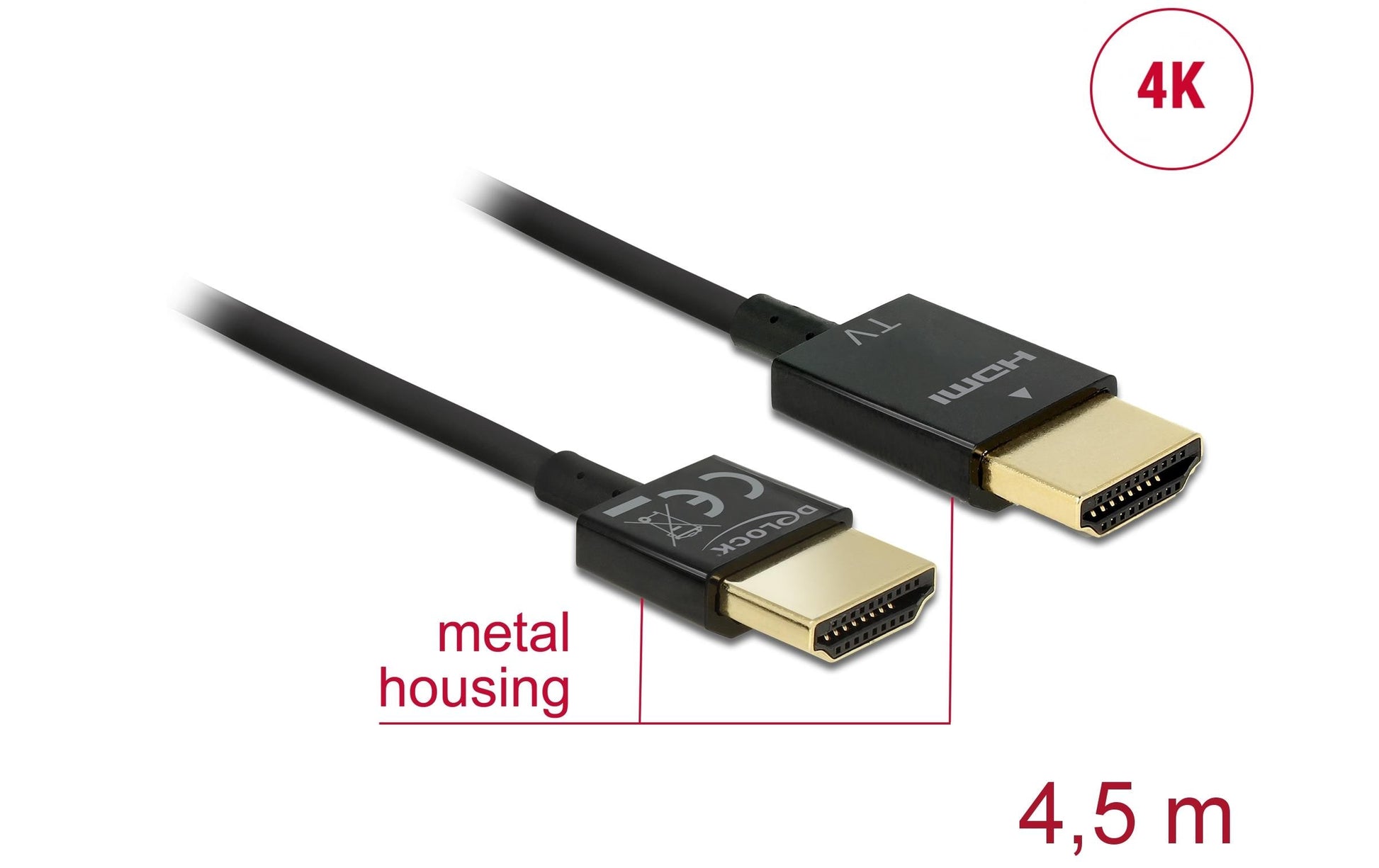 DeLOCK HDMI Kabel HDMI 2.0 – 4K 60 Hz – 4,5 m – Ethernet