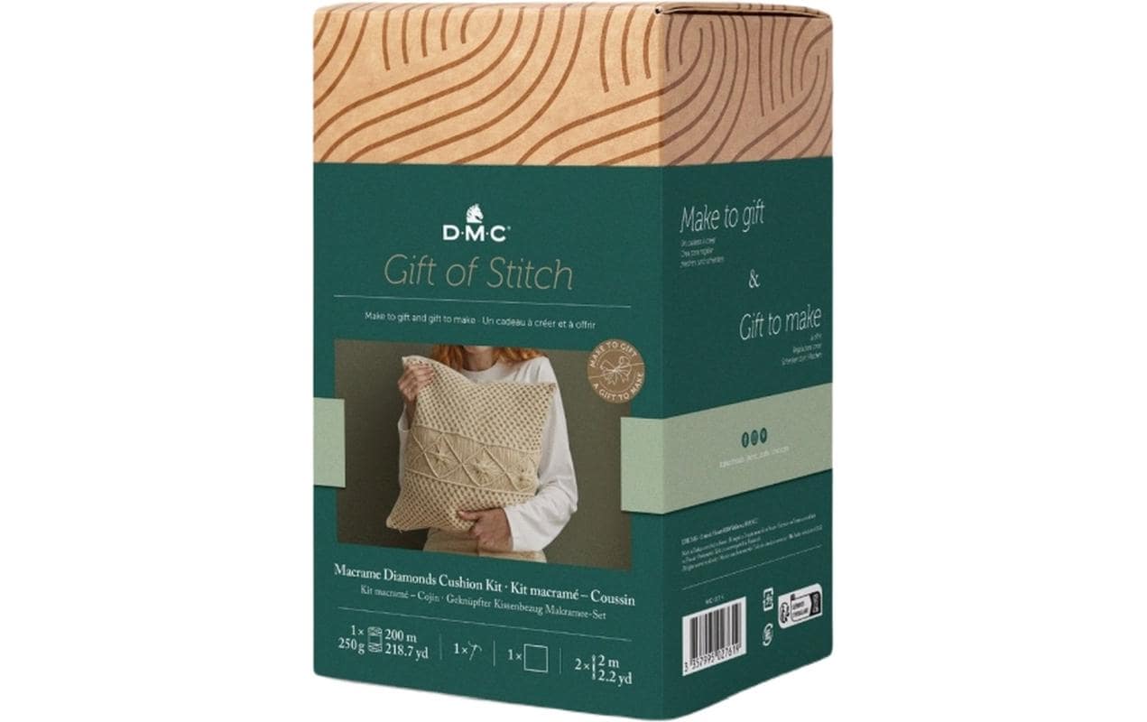 DMC Gift of Stich – Makramee-Set – Kissen – 40 × 40 cm – 8-teilig – Baumwolle/Polyester – Beige