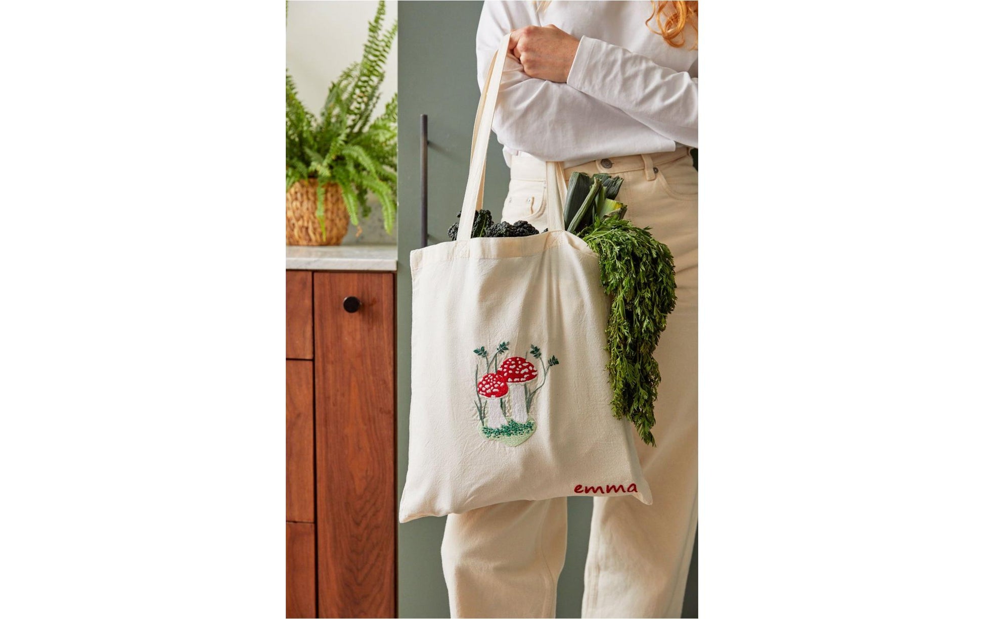 DMC Gift of Stitch – Nähset – Einkaufstasche Pilzmotiv 35 × 42 cm – 18-teilig