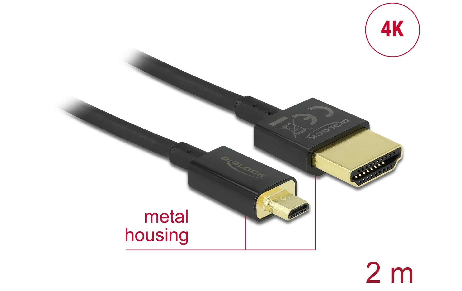DeLOCK Micro-HDMI auf HDMI Kabel HDMI 2.0 4K 60 Hz – 2 m – Ethernet