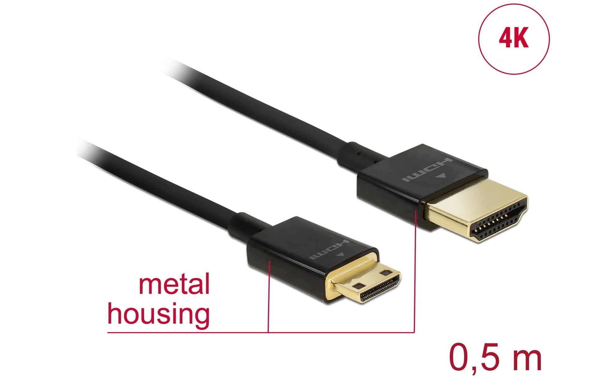 DeLOCK HDMI-Kabel, HDMI/Mini HDMI, Schwarz