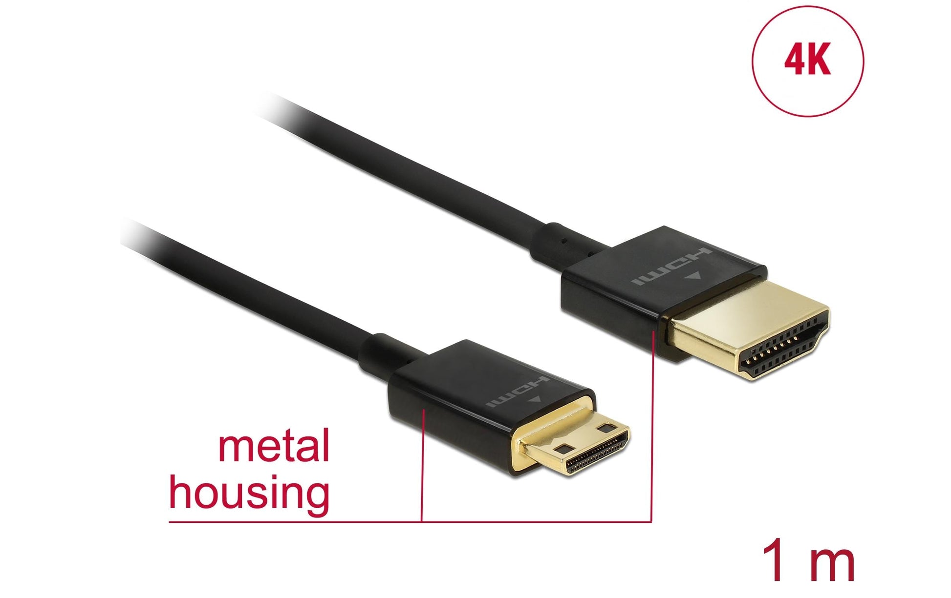 DeLOCK Mini-HDMI auf HDMI Kabel HDMI 2.0 4K 60 Hz – 1 m – Ethernet