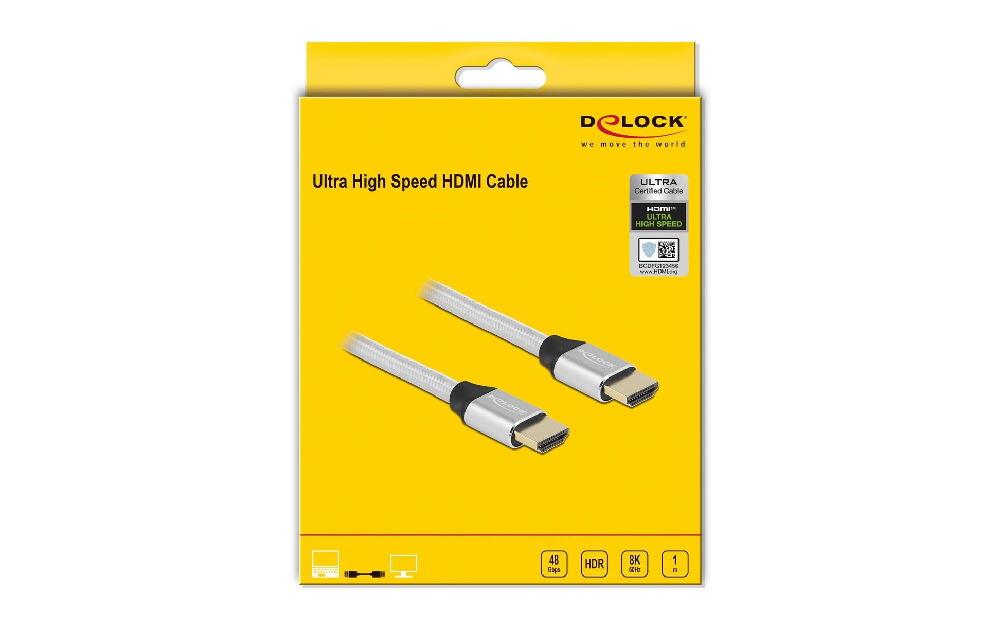 DeLOCK HDMI Kabel HDMI 2.1 8K 60 Hz – 1 m – HDR, ARC – Silber