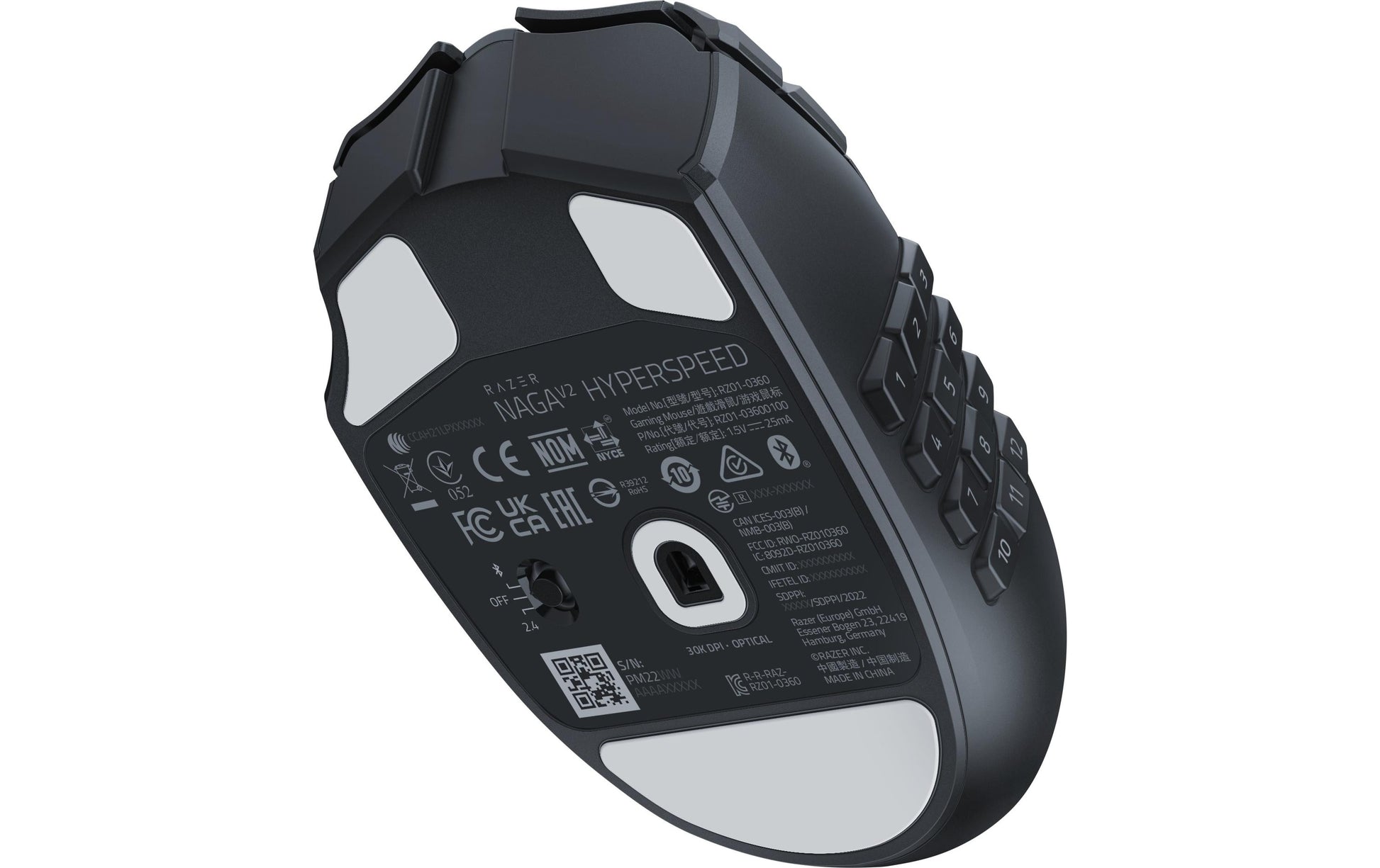 Razer Naga V2 HyperSpeed – Gaming-Maus – Kabellos (Bluetooth/2,4 GHz), 30000 DPI, Rechts, Schwarz