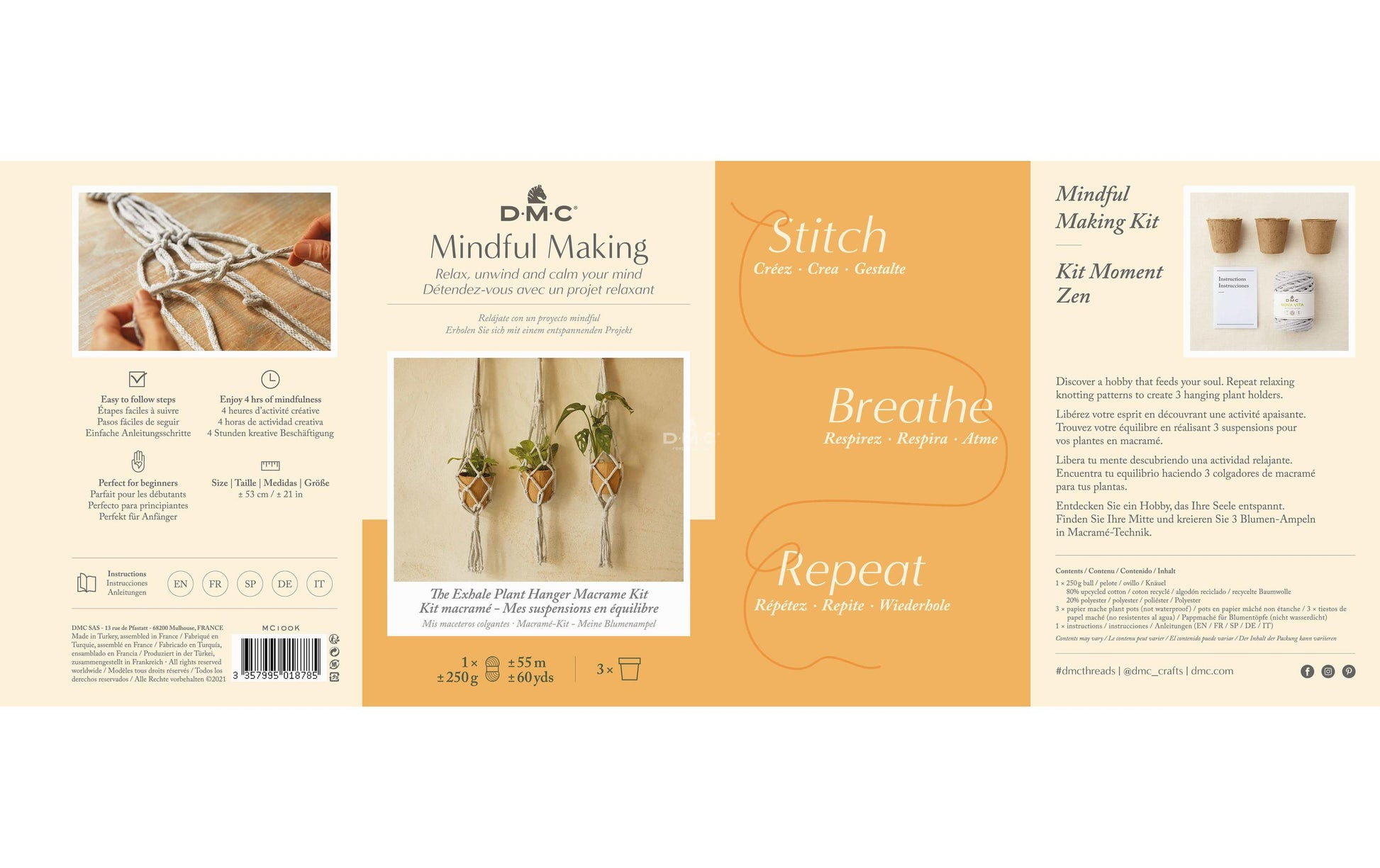 DMC Mindful Making – Makramee-Set – Hängepflanzen – Baumwolle, Hellbraun, 200 m, 5-teilig – MC100K