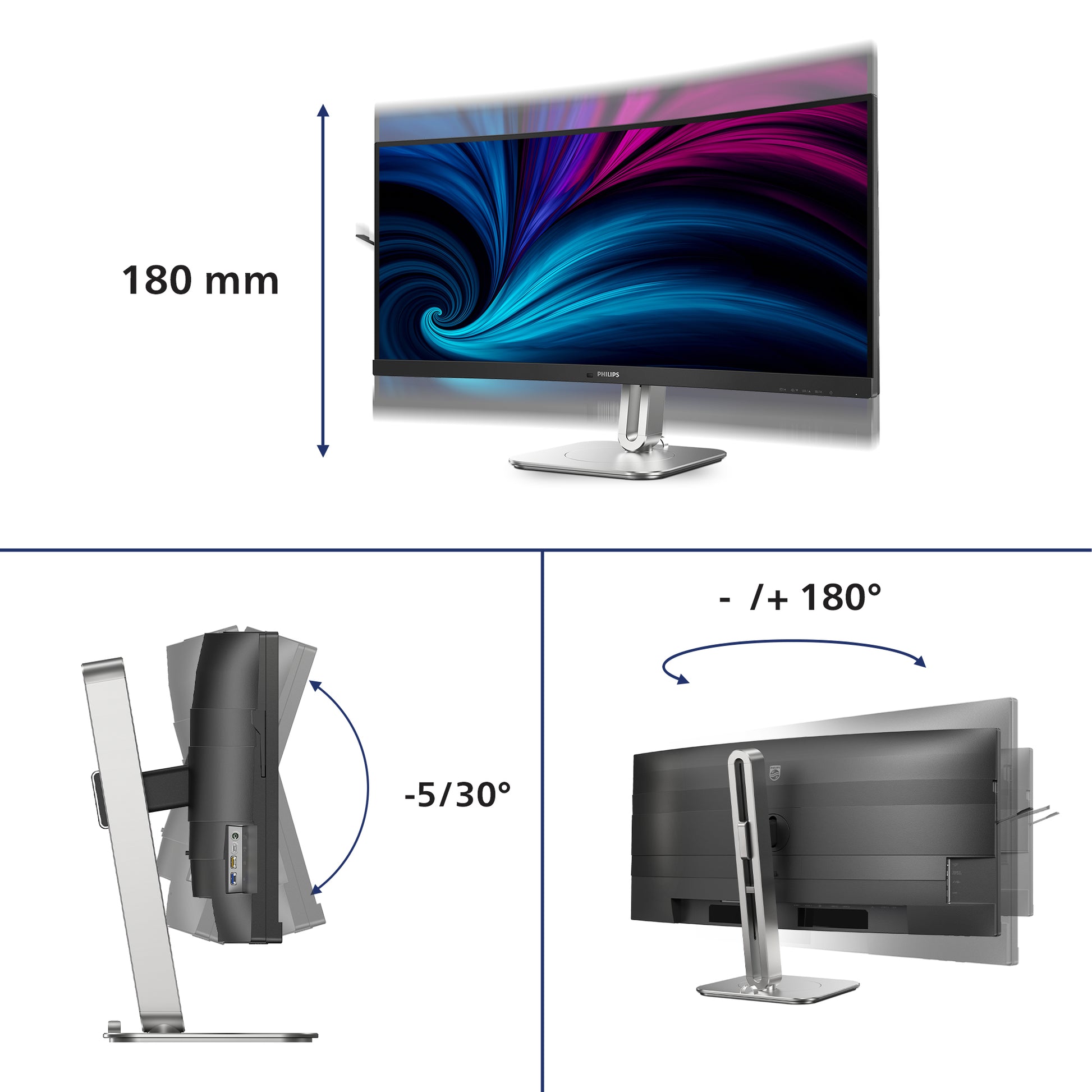 Philips 34B2U5900C/00 – 34" Curved, 5120 × 2160, VA, 120 Hz, USB-C 140 W, KVM, LAN, DisplayHDR 400