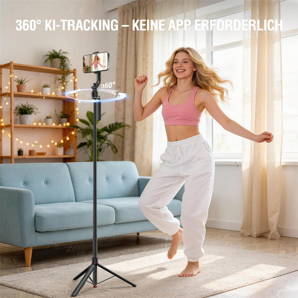 4SMARTS 360° AI-Stativ – 176 cm – für Smartphone, Digitalkamera