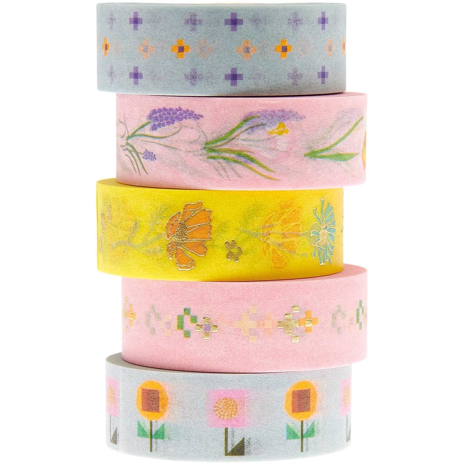 Rico Design Washi Tape Set – 15 mm × 10 m, mehrfarbig, Papier, wiederablösbar, 5 Rollen