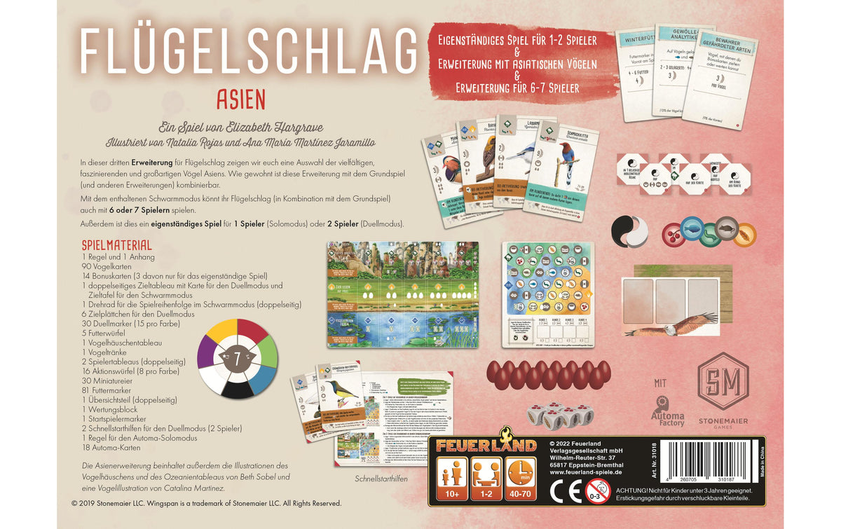Feuerland Flügelschlag Asien – Erweiterung, für Flügelschlag, 1–2 Spieler, ab 10 Jahren, 70 Minuten, DE