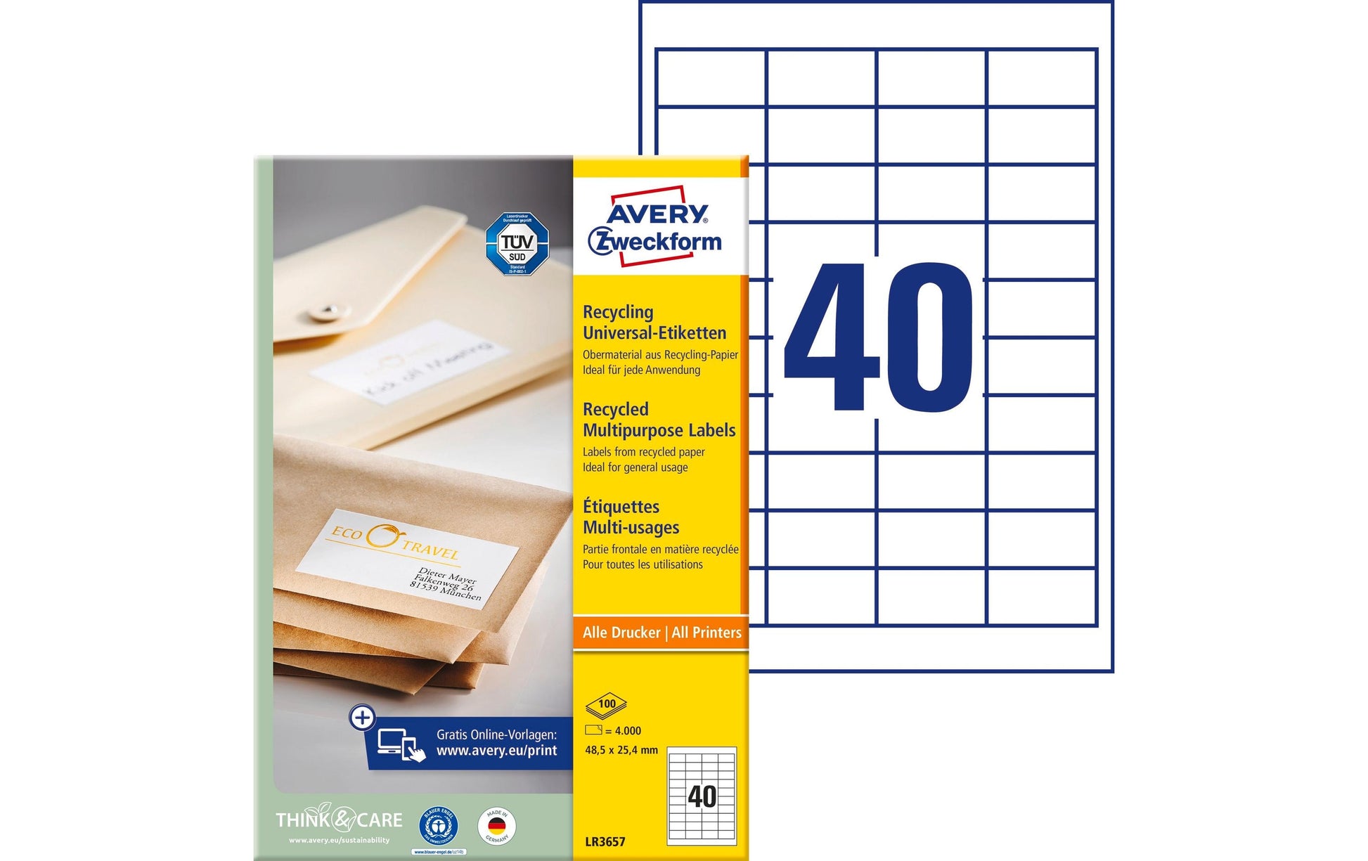 Avery Zweckform – Etiketten A4 49 × 25 mm – Papier, weiss – permanent haftend – Laser/Inkjet – 100 Blätter