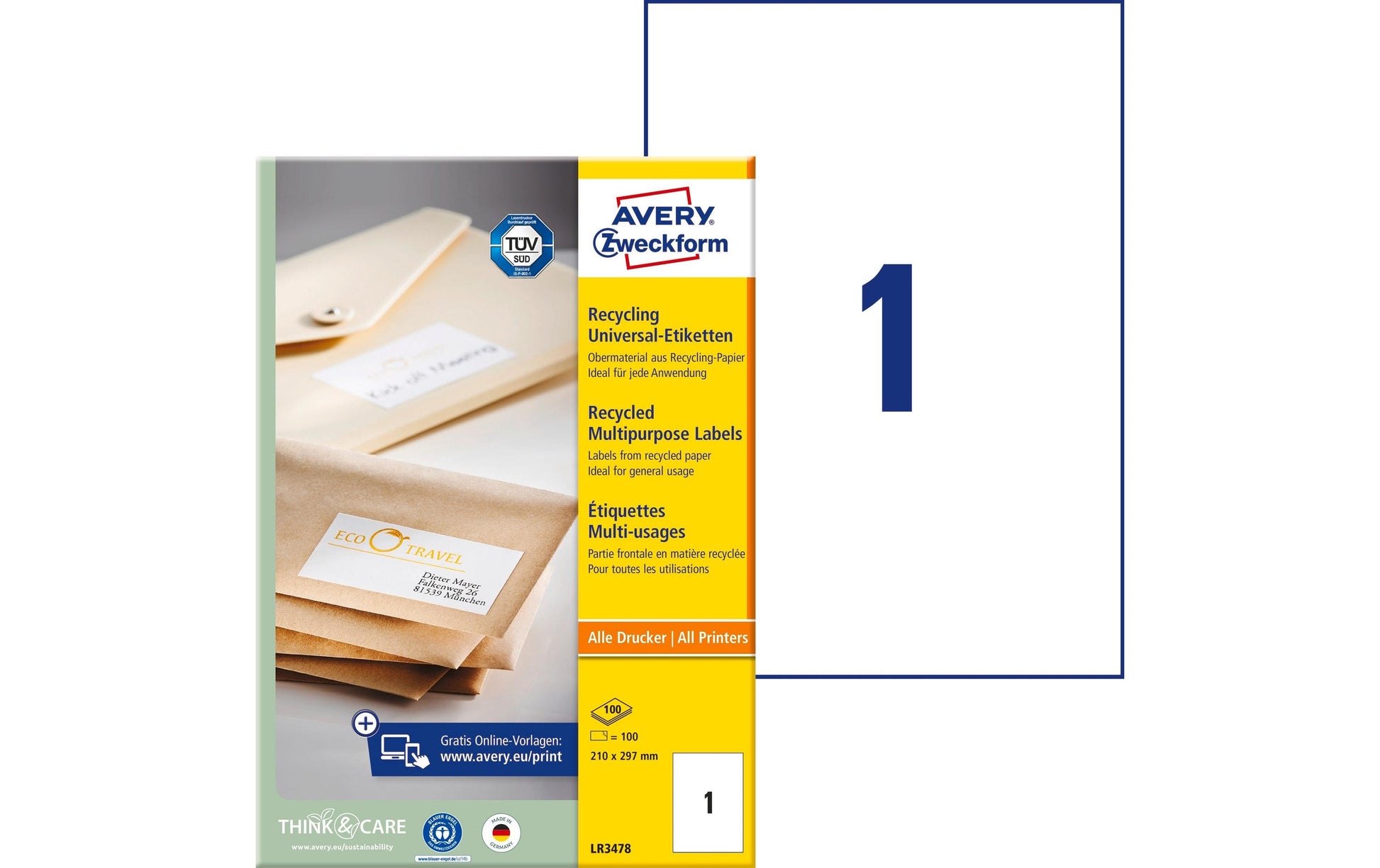 Avery Zweckform Universal-Etiketten – 210×297 mm, Papier, 100 Stk, 100 Bogen, permanent haftend