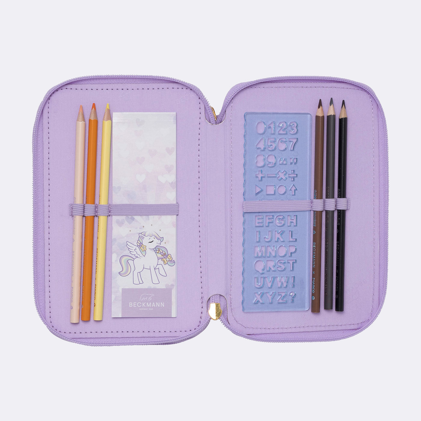 Beckmann Classic Etui Triple, gefüllt, 28-teilig – Unicorn Princess – Polyester – 20,5 × 7,0 × 12,0 cm