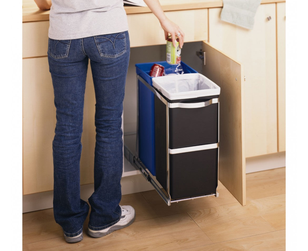 simplehuman Systempapierkorb CW1016 – 35 l – Stahl, rechteckig – 2-fach – Schwarz/Blau