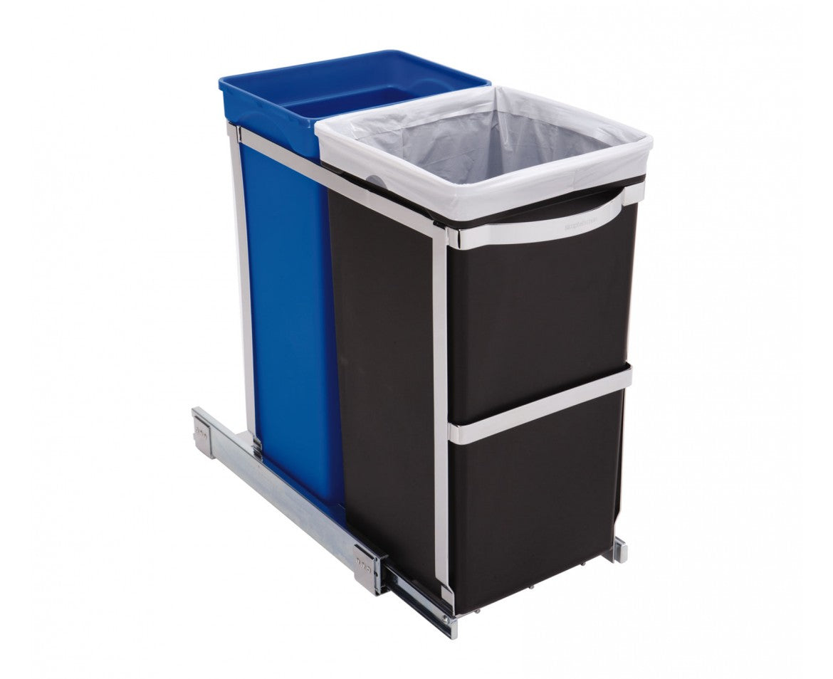 simplehuman Systempapierkorb CW1016 – 35 l – Stahl, rechteckig – 2-fach – Schwarz/Blau