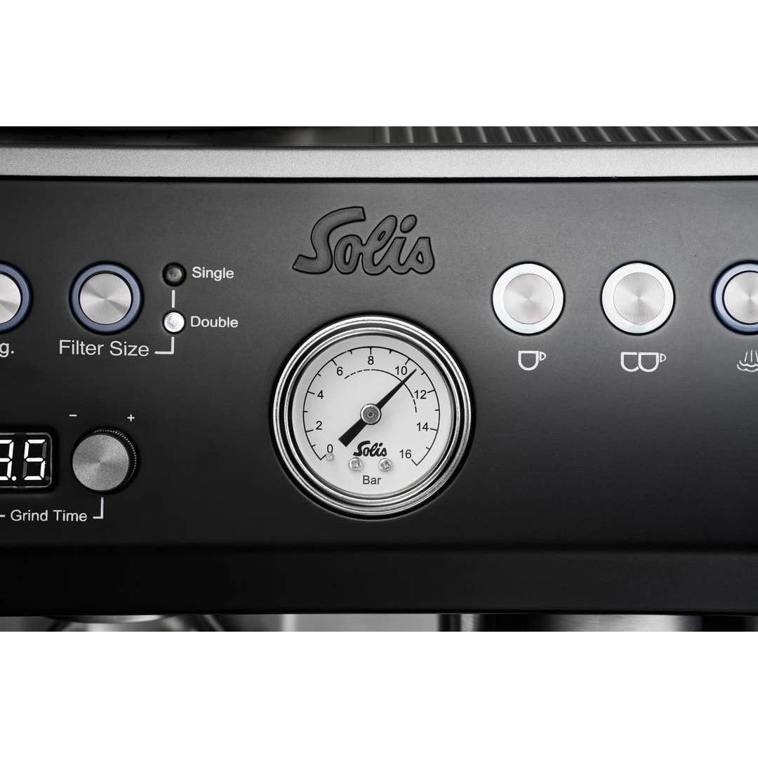 Solis Grind & Infuse Perfetta 980.69 Siebträgermaschine – 16 bar, 2,6 l, 250 g, mit Mahlwerk, Schwarz