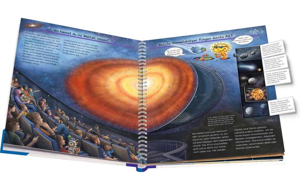 Ravensburger Buch – WWW59: Wir erforschen Sterne und Planeten, Spiralbindung, 16 Seiten, Deutsch, 4–7 Jahre