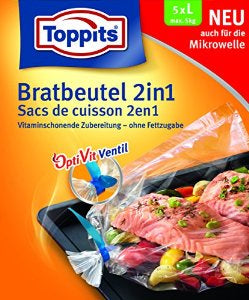 Toppits Bratbeutel 37 × 43 cm, 5 Stk., Kunststoff, mikrowellenfest, mit OptiVit-Ventil