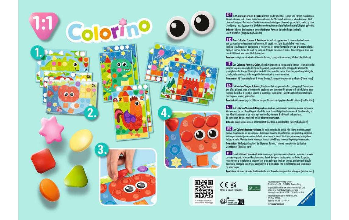 Ravensburger Lernspiel – Mein Formen-Colorino, Legespiel, 1 Spieler, ab 2 Jahren, Mehrsprachig