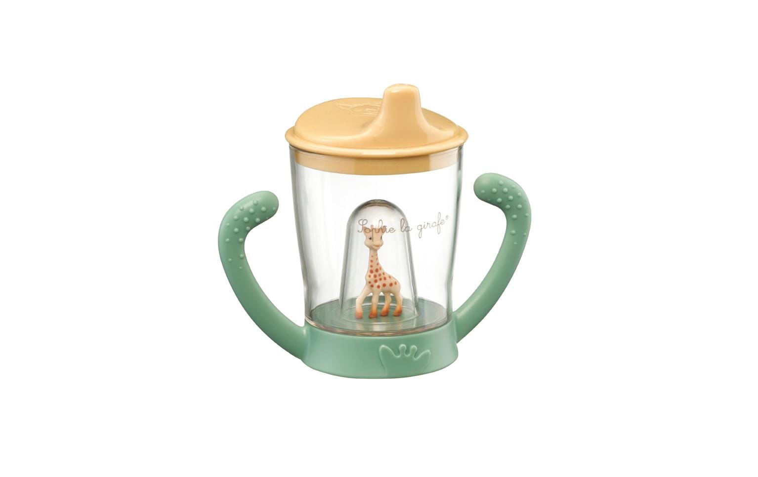 Sophie la girafe Trinklernbecher – 180 ml, 14,5 × 7,0 × 12,0 cm, Hellgrün/Hellorange, auslaufsicher, BPA-frei