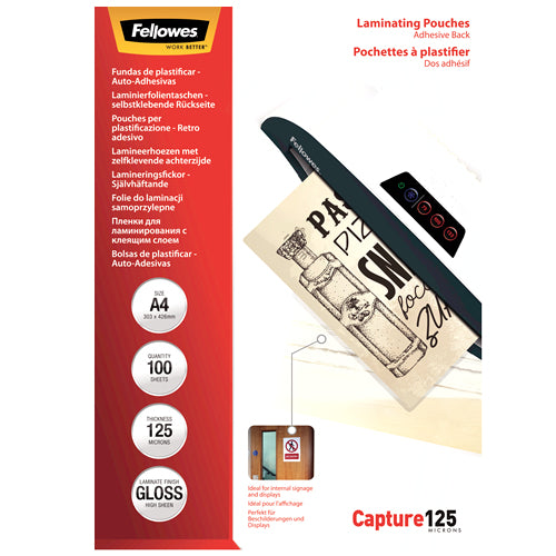 Fellowes Laminierfolien A4, matt – 125 µm, 216 × 303 mm, 100 Stk.