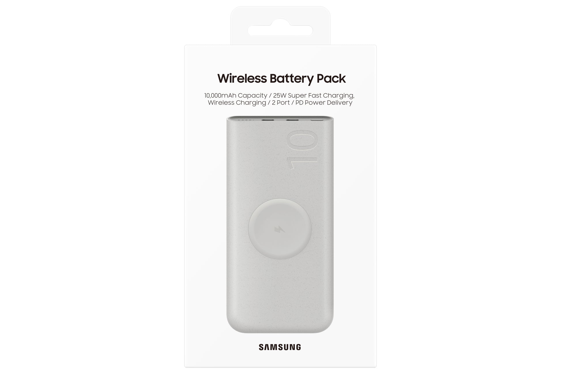 Samsung Powerbank 10000 mAh, PD 25 W, 2× USB-C, kabelloses Laden, für Smartphones, Beige
