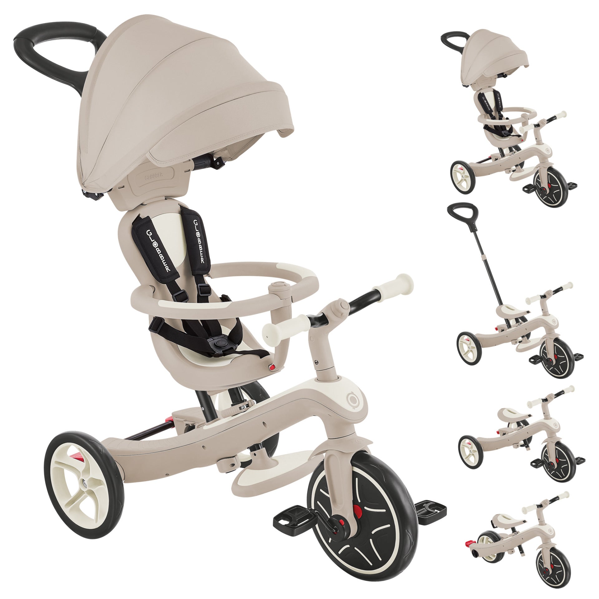 Globber Explorer 4-in-1 Ecologic Dreirad – Ø 25,4 cm – ab 10 Monaten – beige – Polycarbonat – max. 20 kg