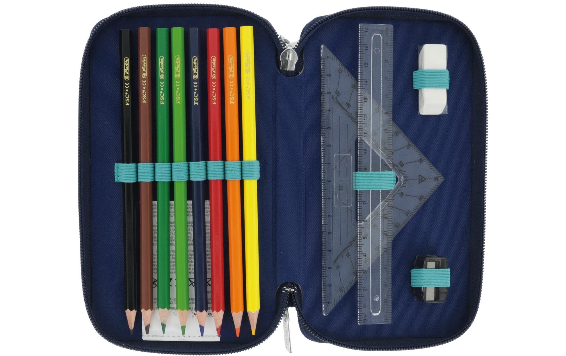 Herlitz TriCase Deep Ocean – Schüleretui, 3 Klappen, gefüllt (31-teilig), rosa, Polyester, 19 × 11,5 × 7 cm