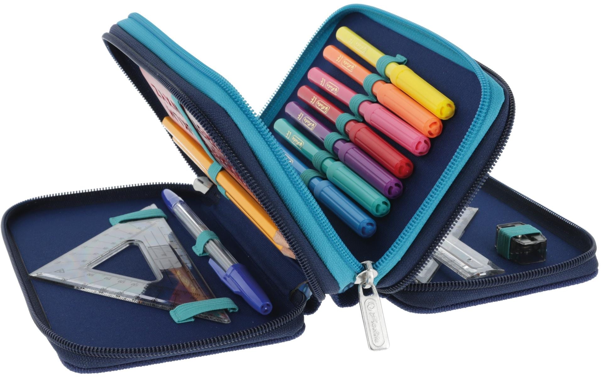 Herlitz TriCase Deep Ocean – Schüleretui, 3 Klappen, gefüllt (31-teilig), rosa, Polyester, 19 × 11,5 × 7 cm